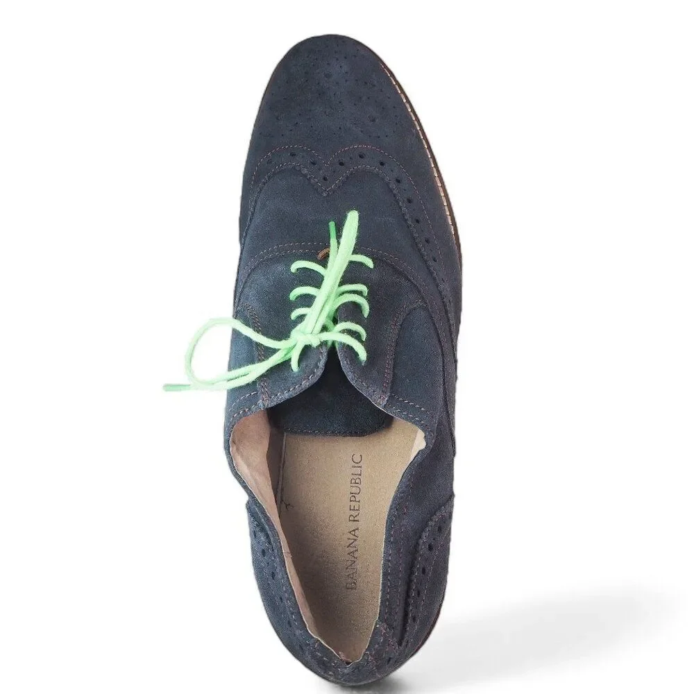 Banana Republic Taylor Wingtip Suede Oxfords Navy / Lime Men's‎ 10M